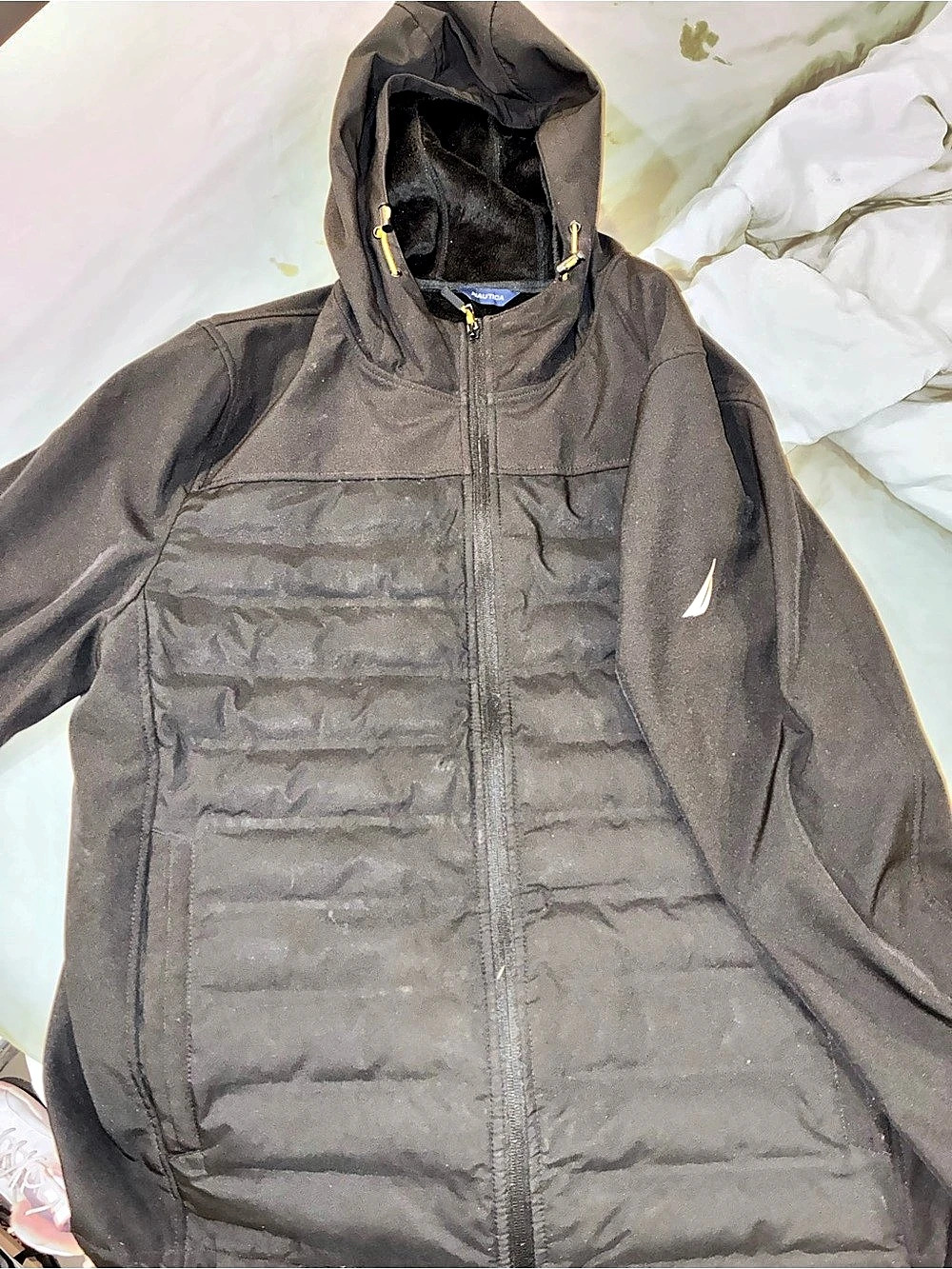 Nautica Men's Hooded Softshell Puffer Jacket Black Medium